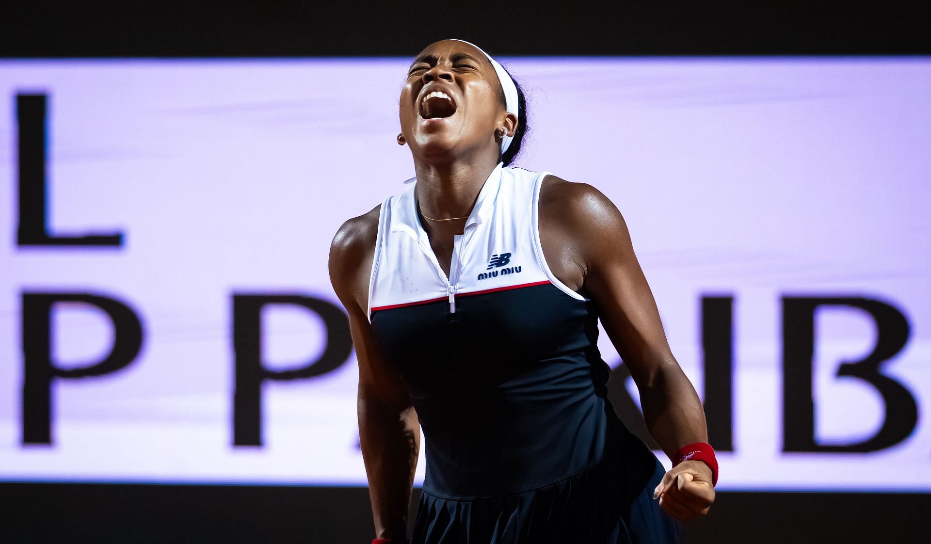 Coco Gauff celebrates her win over Zheng Qinwen at the Italian Open. Source: Getty